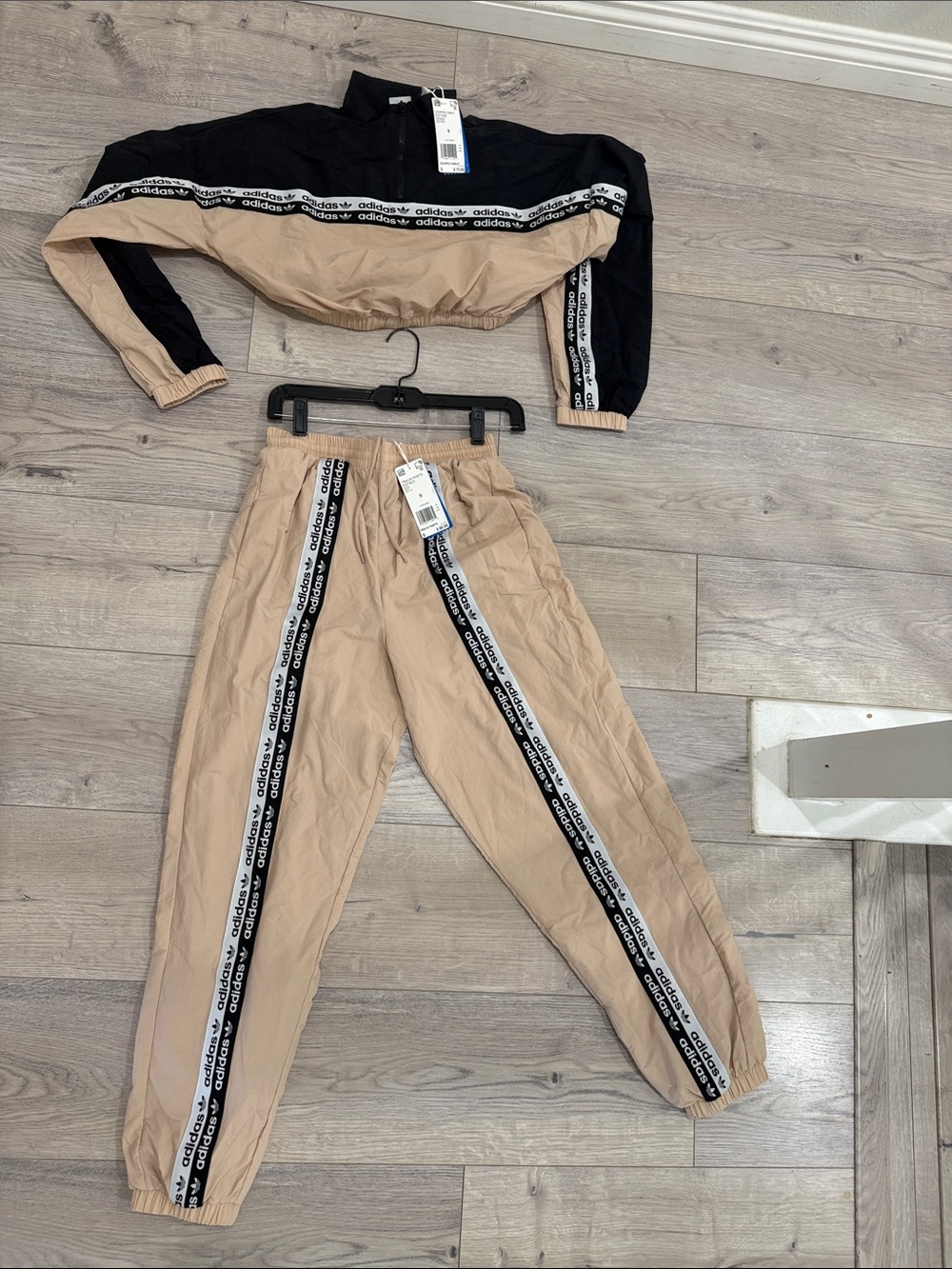 adidas Beige & Black Track Jacket and Joggers Set